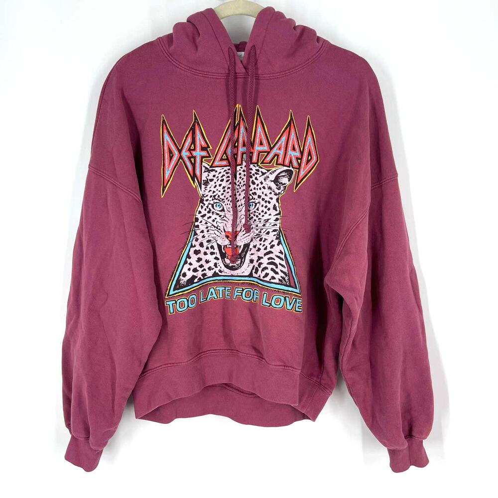 Daydreamer Def Leppard Too Late For Love Oversized Hoodie Sweatershirt Pink XS